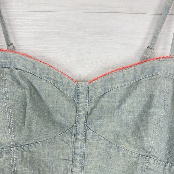 NWT American Eagle Cropped Tank Top Size M Blue Denim Chambray Smocked Y2K Twee - Picture 4 of 13